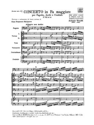Concerto per Fagotto, Archi e BC in Fa Rv 488 - VIVALDI - Partition